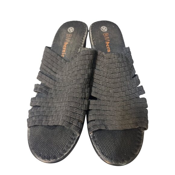 Bernie Mev Womens Black Woven Elastic Slide Wedge Sandals Size 6.5 - Picture 2 of 6